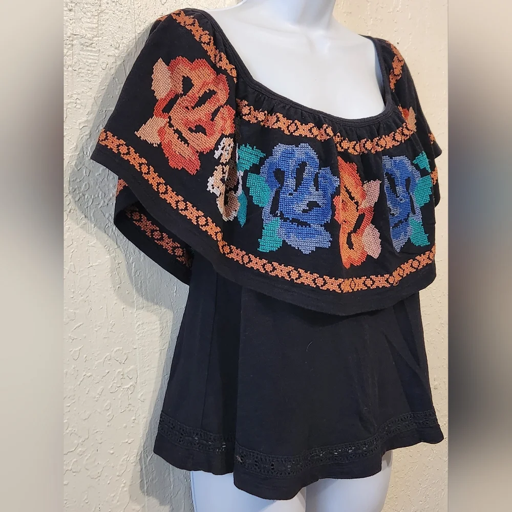 Free People To The Left Embroidered Off The Shoulder Top Sz Small